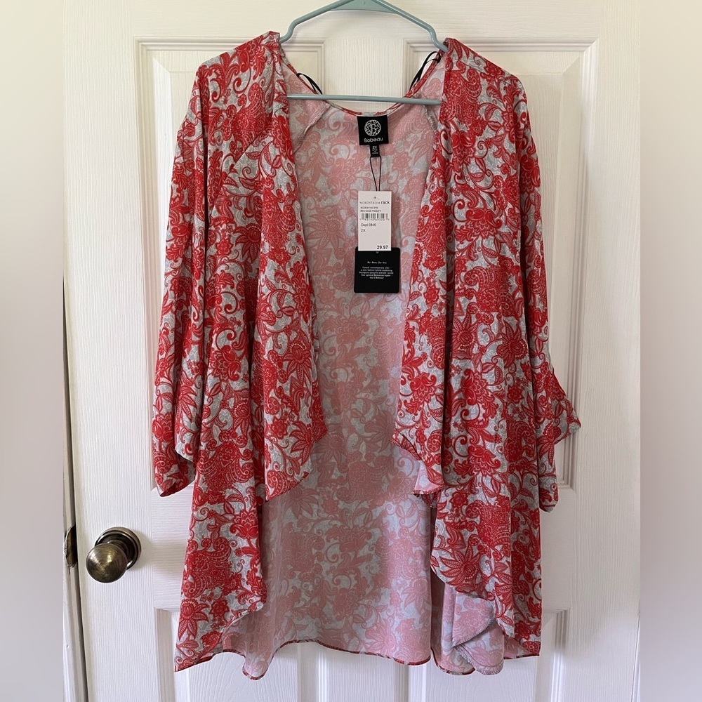 Bobeau Red Sage Paisley Cardigan/Cover Up - Plus Size